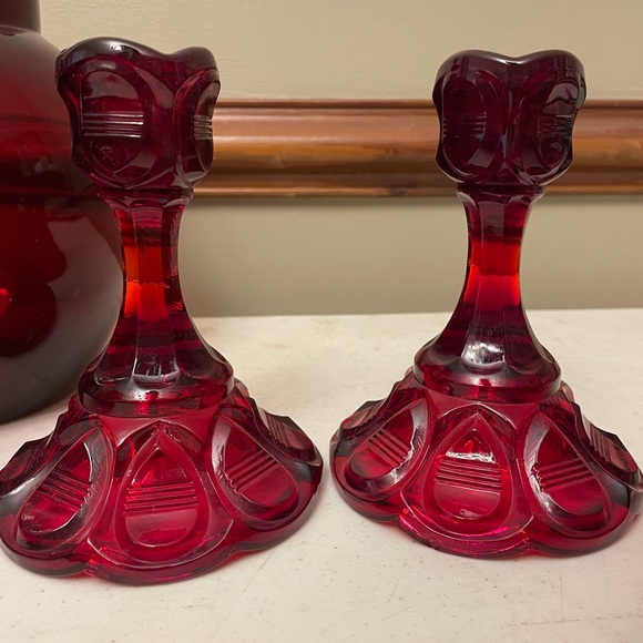 Fenton Other - Fenton Glass. Barred tear drop design. Ruby Red Elegant Glass Candle Holders